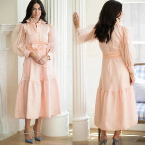 Sue Sartor Athenee softest blush silk organza midi dress size large